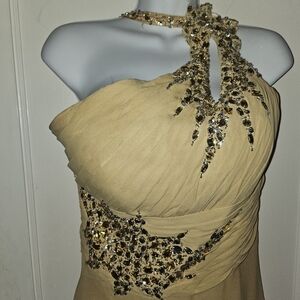 Elegant Yellow Gold Embellished Evening Dress